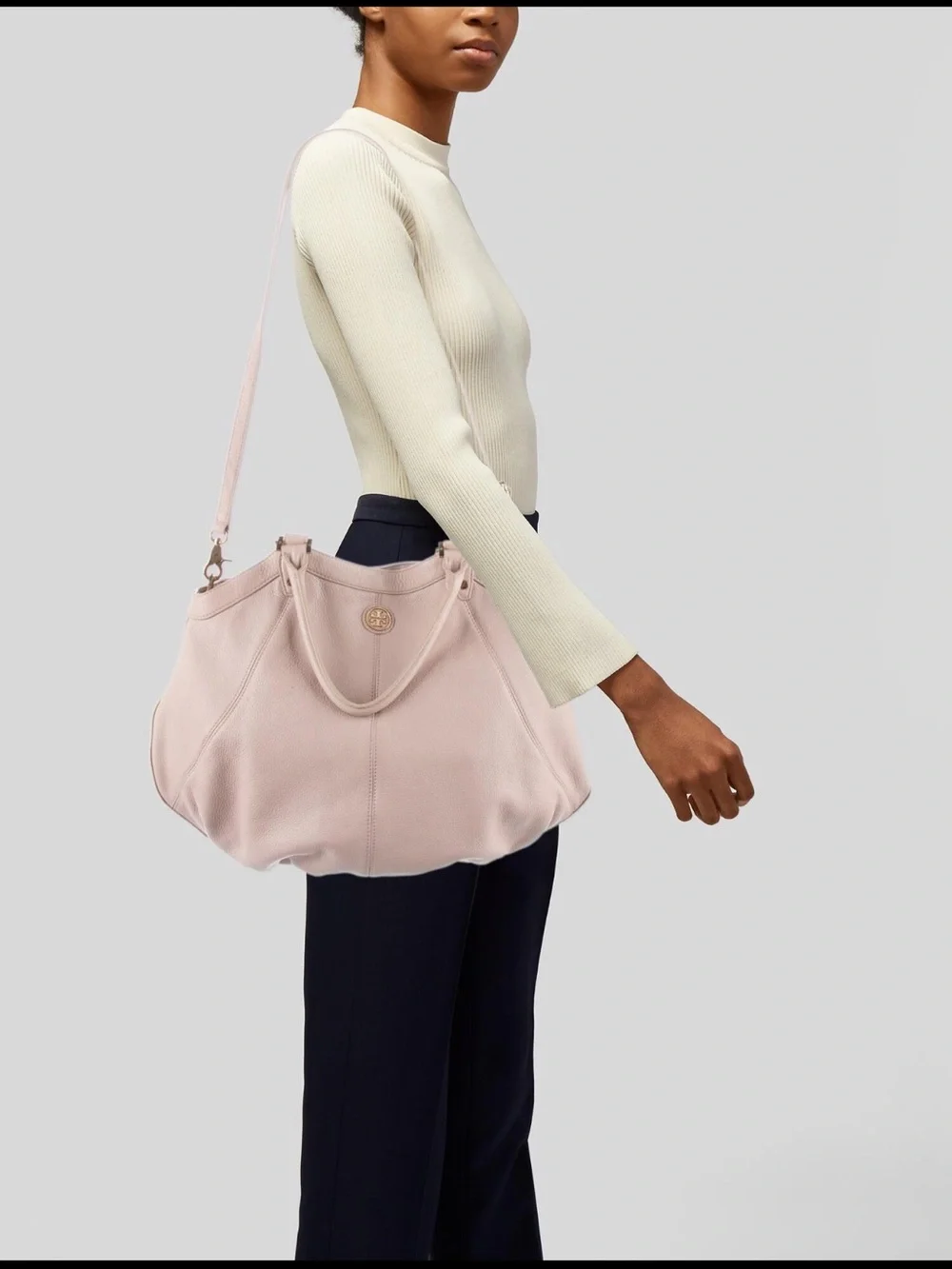Tory Burch Blush Pebbled Leather Shoulder Tote